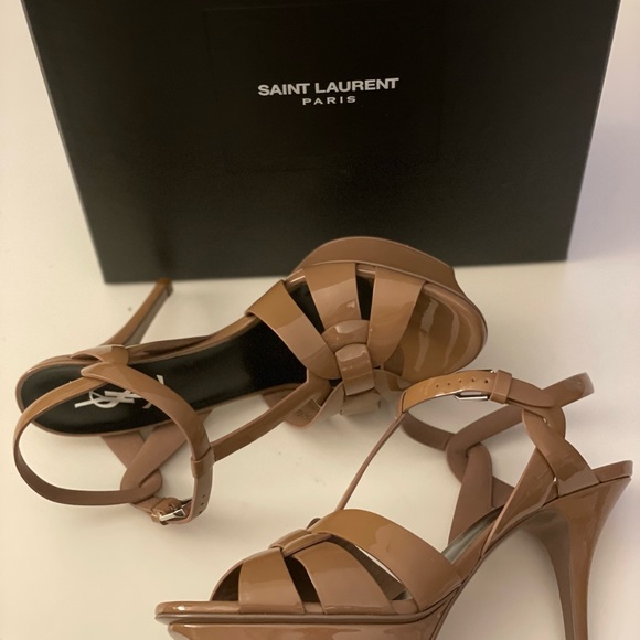 YSL TRIBUTE PATENT LEATHER PLATFORM HEELS 37.5 - Picture 5 of 10